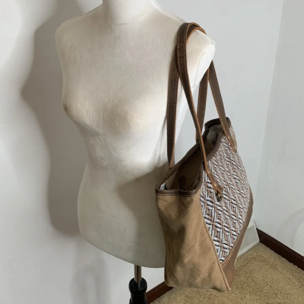 Myra Bag Brown Criss Cross Pattern Shoulder Bag Tote - Picture 15 of 15